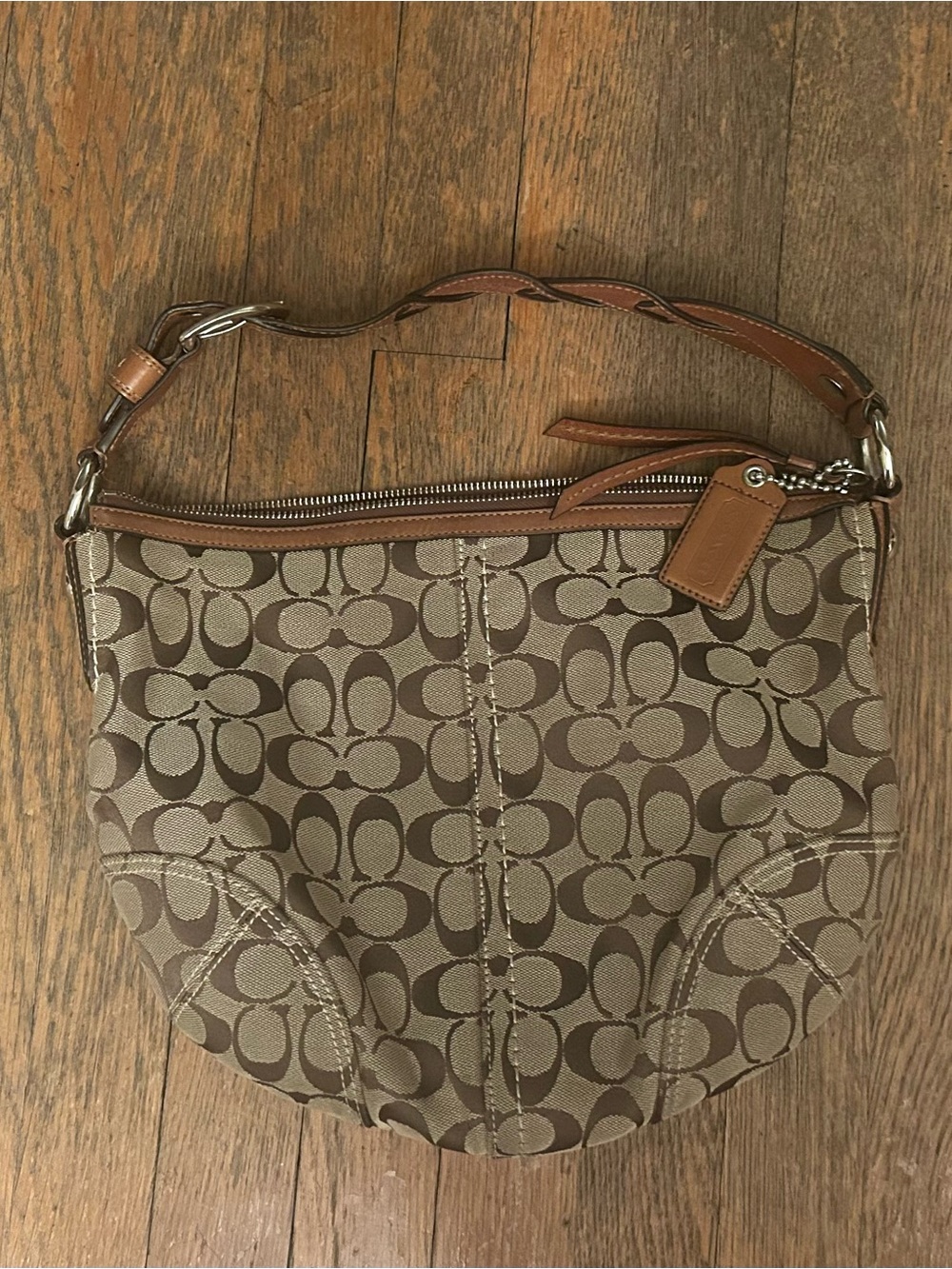 Coach Tan/Brown Signature Canvas Hobo Bag